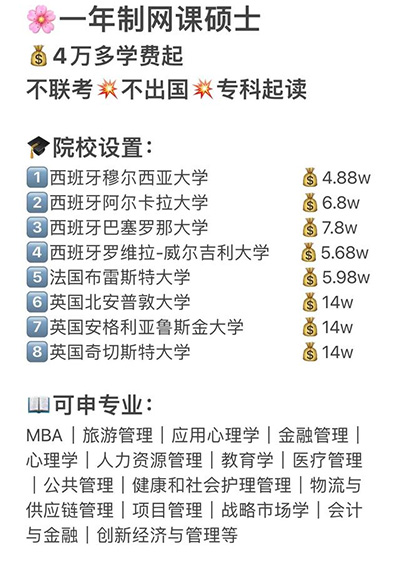 「整理」可國內上網課的一年制碩士